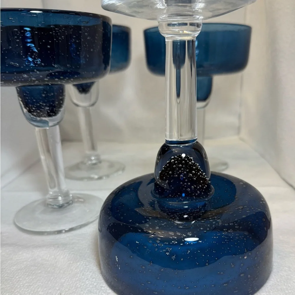 Vintage margarita bar glasses cobalt, and clear blown glass bar kitchen serving
